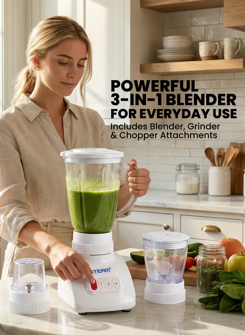 TEAM 3-in-1 Blender with Grinder & Chopper | 400W Powerful Motor | Stainless Steel Blades | 2 Speed + Pulse | Multi-Purpose  Kitchen Appliance - Image 2